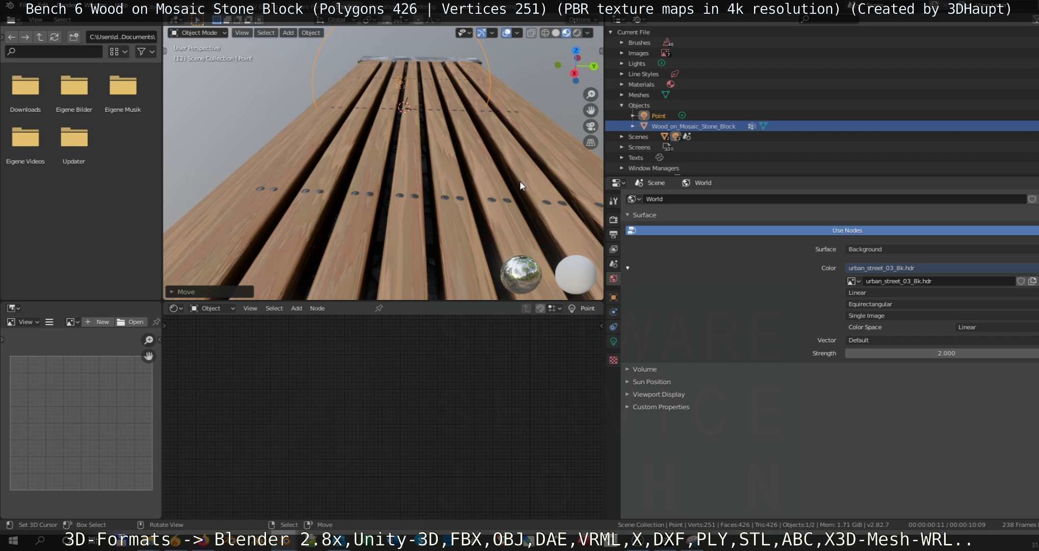 Bench 6 Wood on Mosaic Stone Block Low-poly 3D model_59