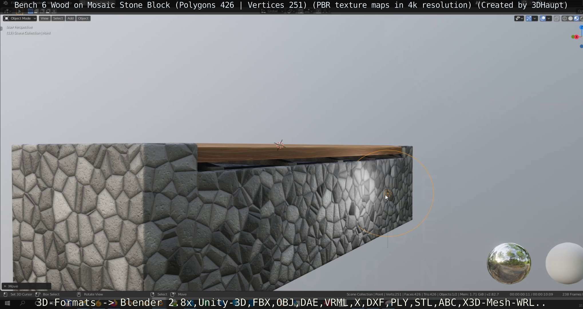 Bench 6 Wood on Mosaic Stone Block Low-poly 3D model_73