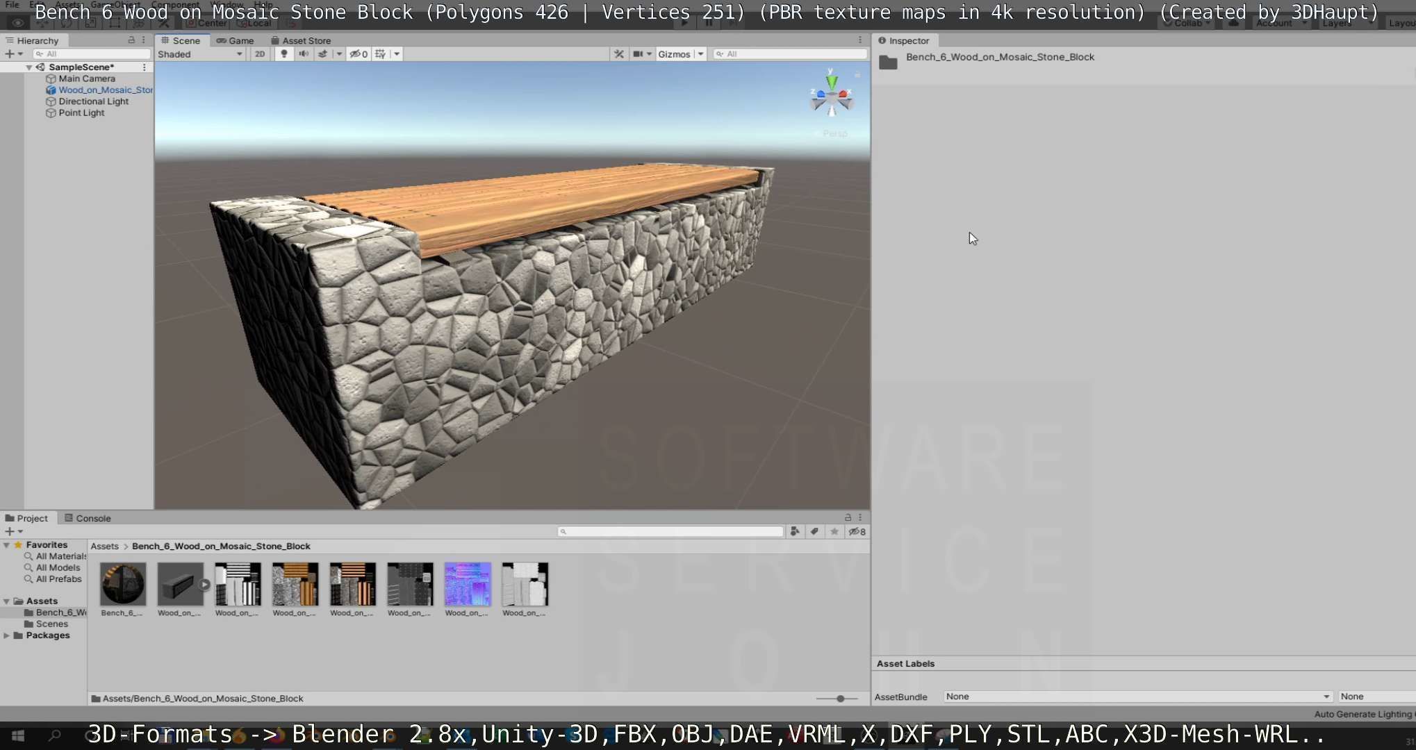 Bench 6 Wood on Mosaic Stone Block Low-poly 3D model_117