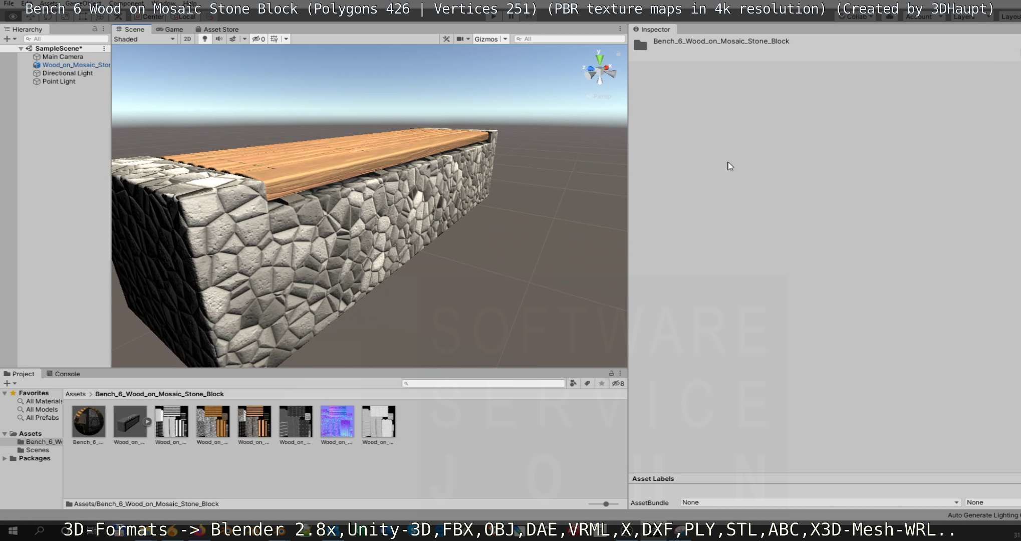 Bench 6 Wood on Mosaic Stone Block Low-poly 3D model_33