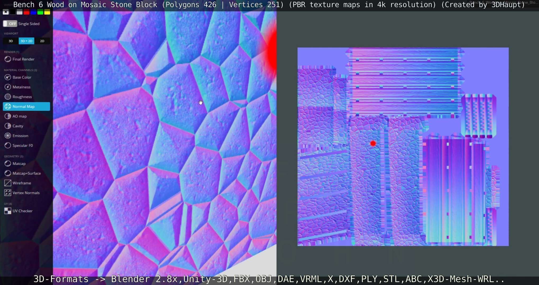 Bench 6 Wood on Mosaic Stone Block Low-poly 3D model_28