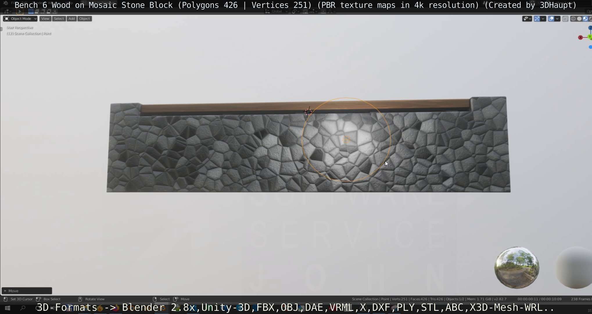 Bench 6 Wood on Mosaic Stone Block Low-poly 3D model_74