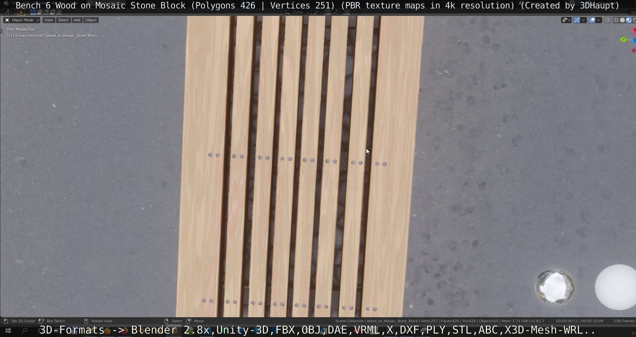 Bench 6 Wood on Mosaic Stone Block Low-poly 3D model_55