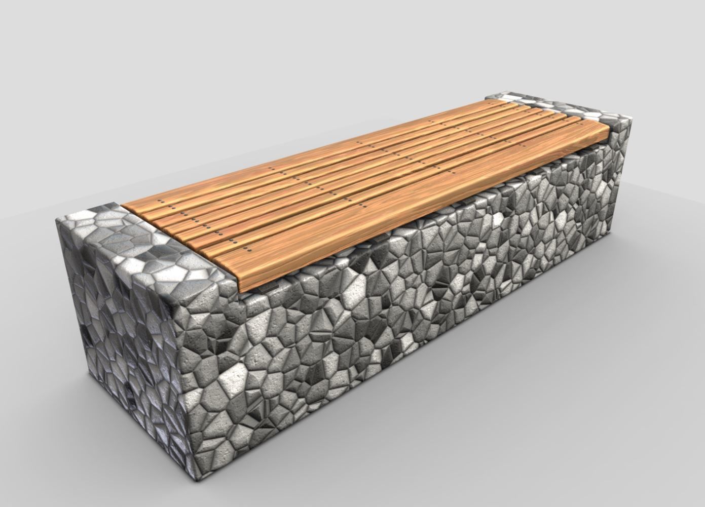 Bench 6 Wood on Mosaic Stone Block Low-poly 3D model_4