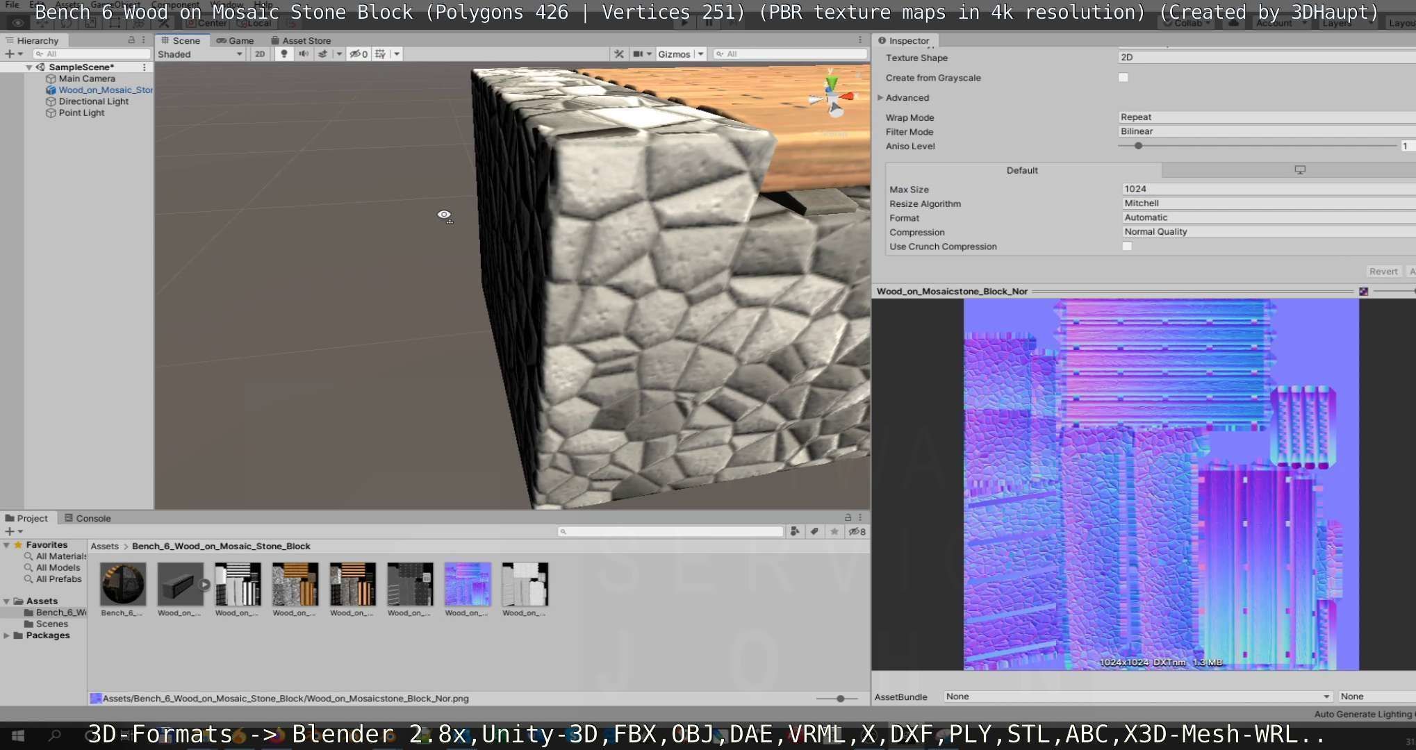 Bench 6 Wood on Mosaic Stone Block Low-poly 3D model_139