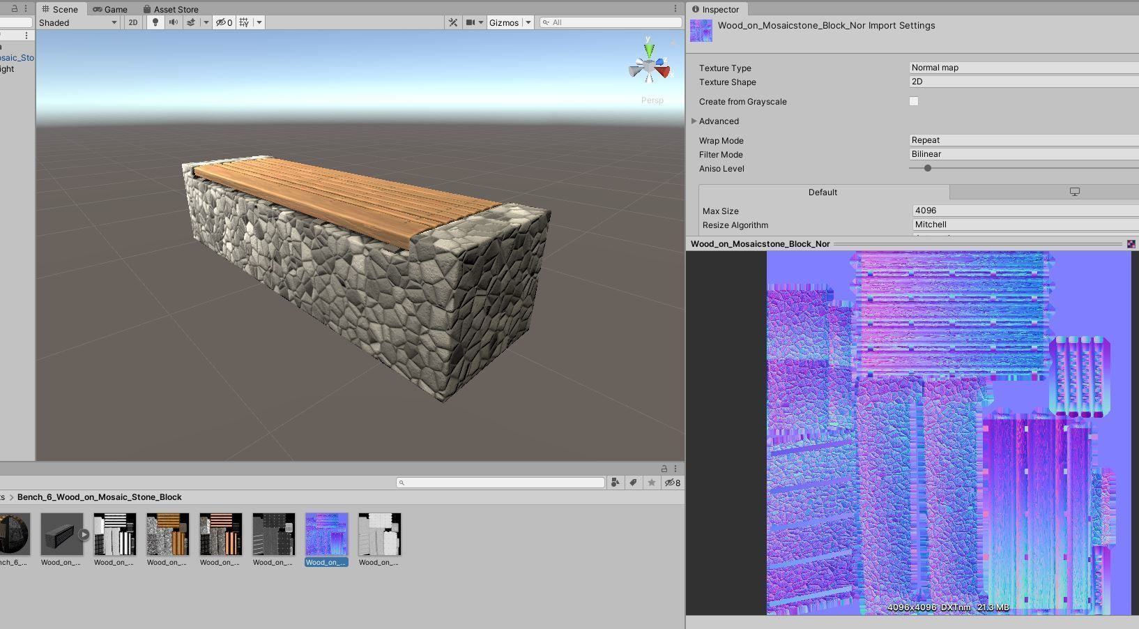 Bench 6 Wood on Mosaic Stone Block Low-poly 3D model_3