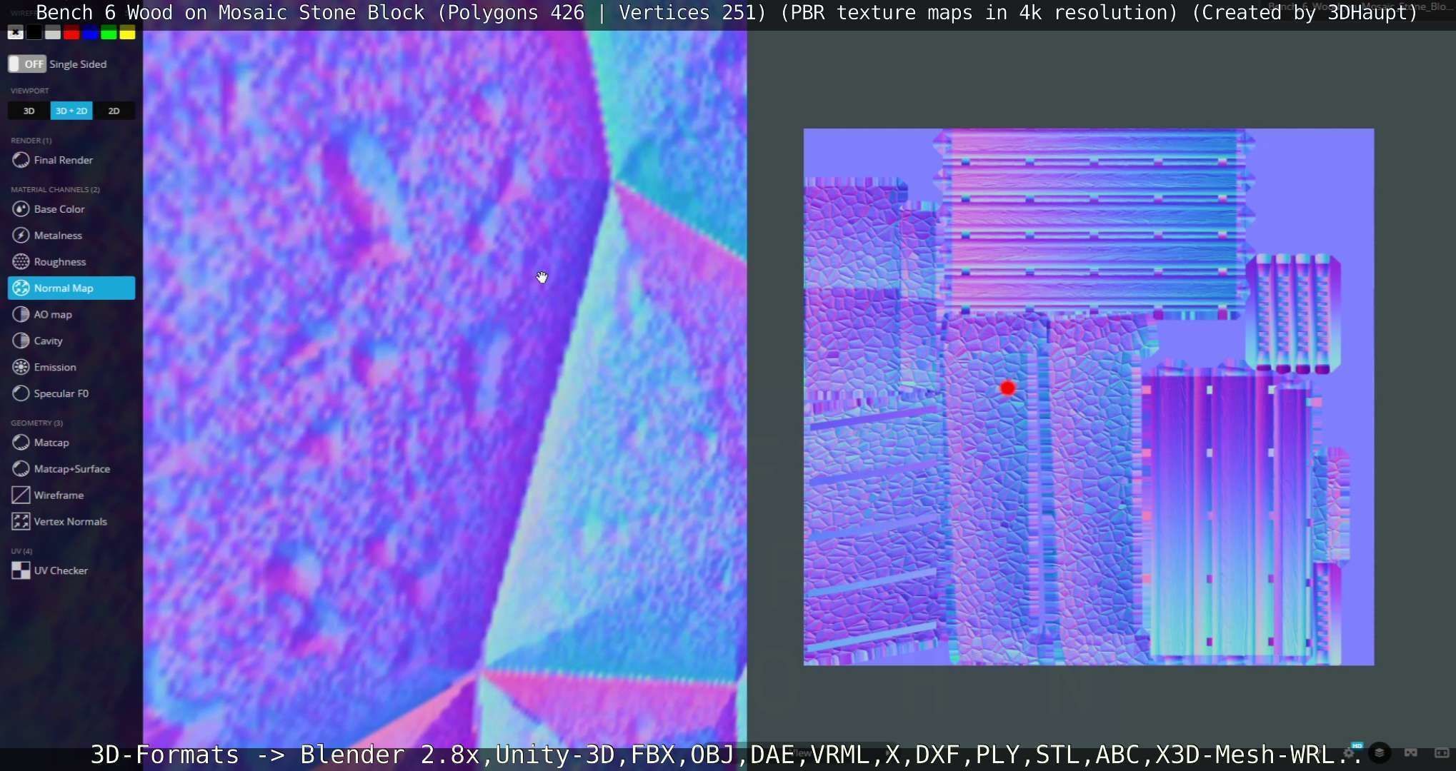 Bench 6 Wood on Mosaic Stone Block Low-poly 3D model_29