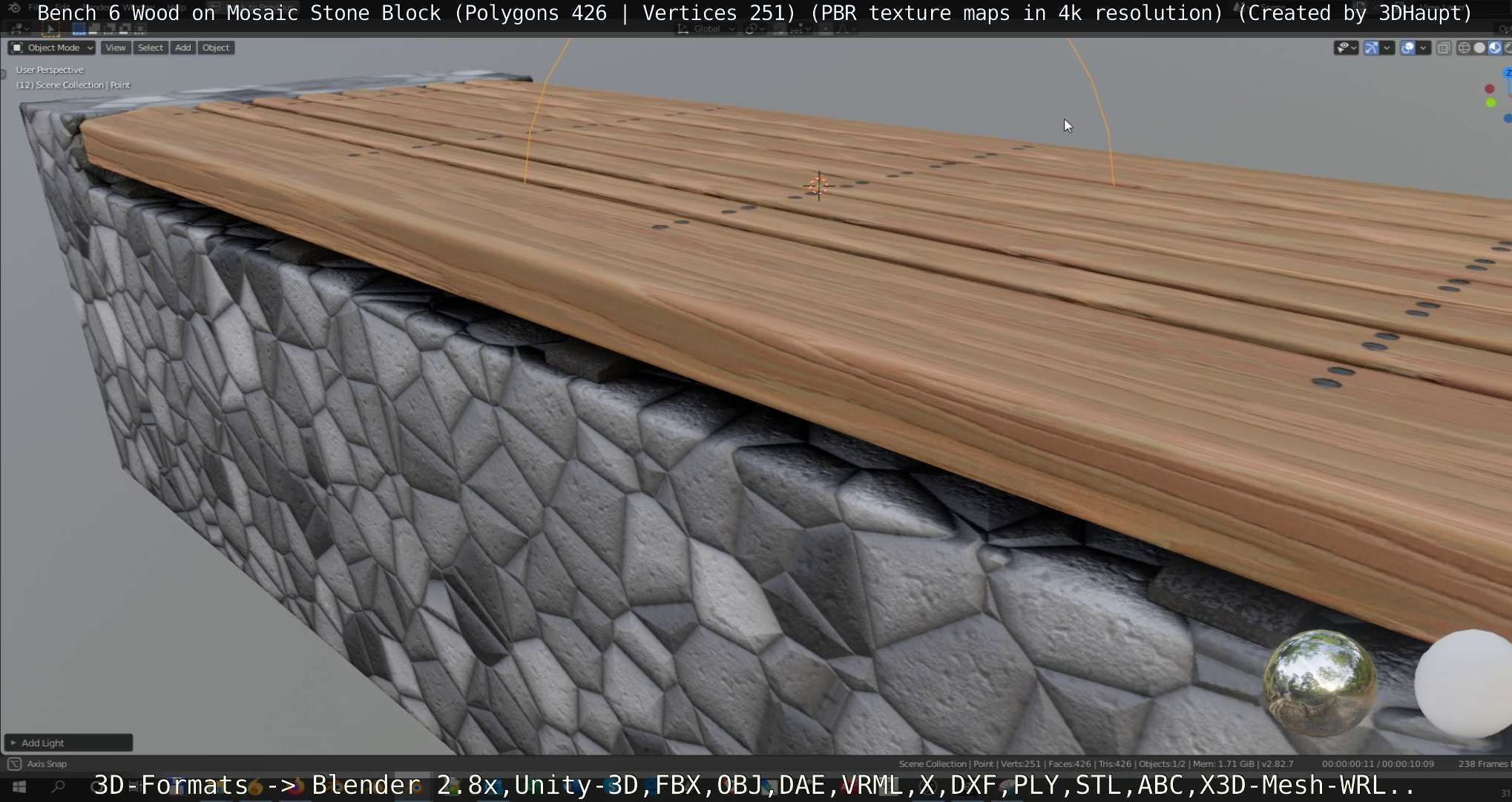 Bench 6 Wood on Mosaic Stone Block Low-poly 3D model_42