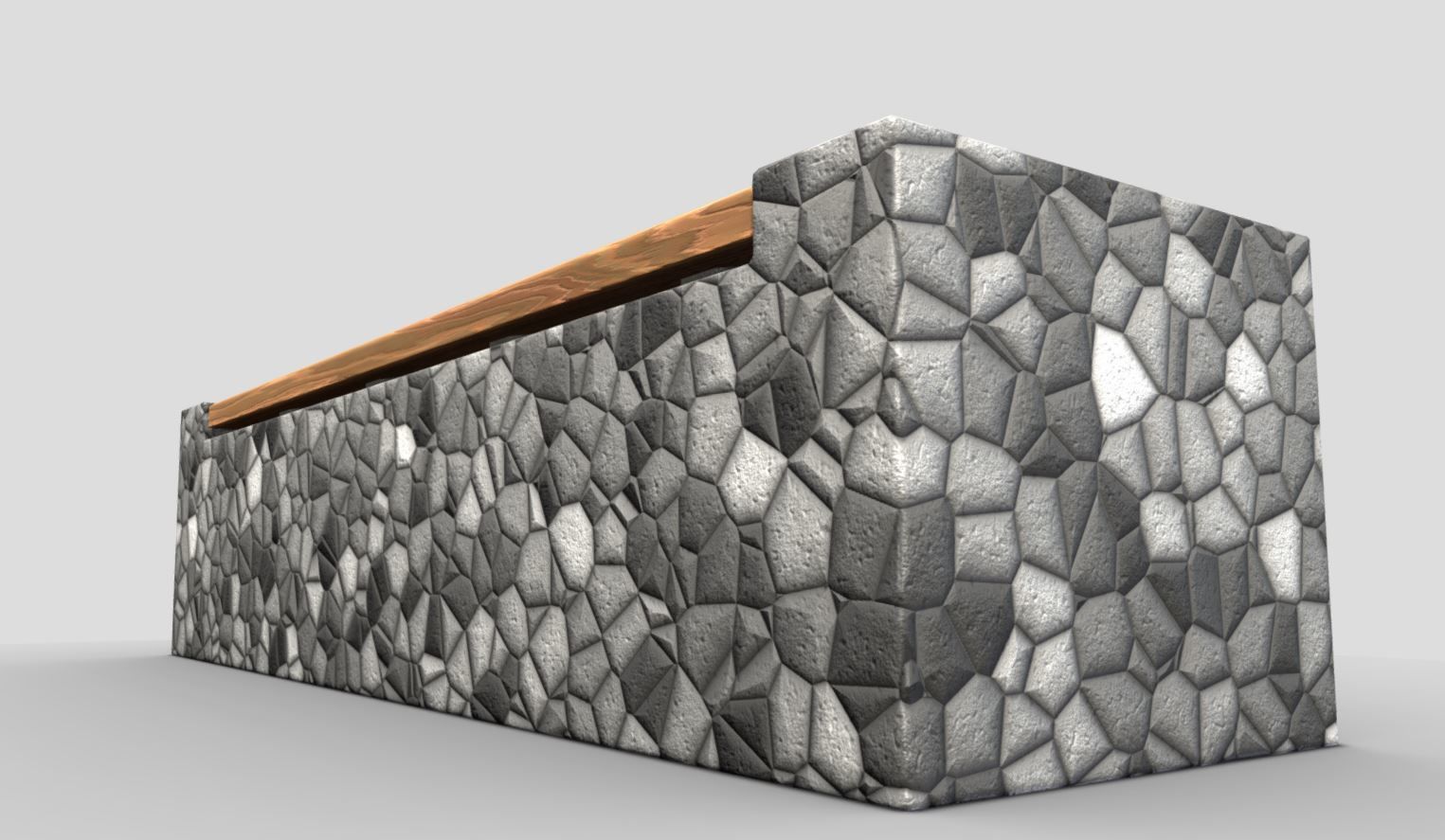 Bench 6 Wood on Mosaic Stone Block Low-poly 3D model_5