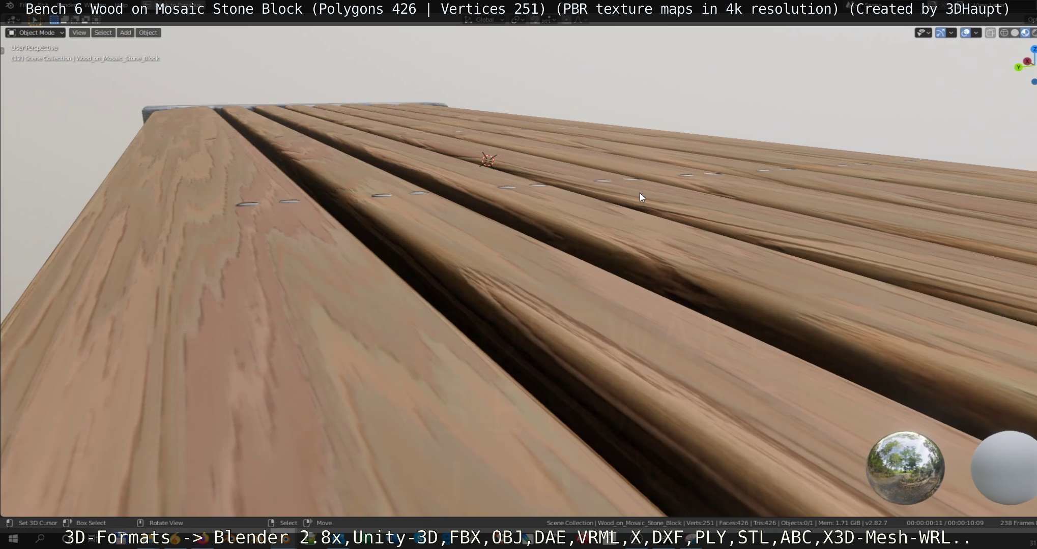 Bench 6 Wood on Mosaic Stone Block Low-poly 3D model_58