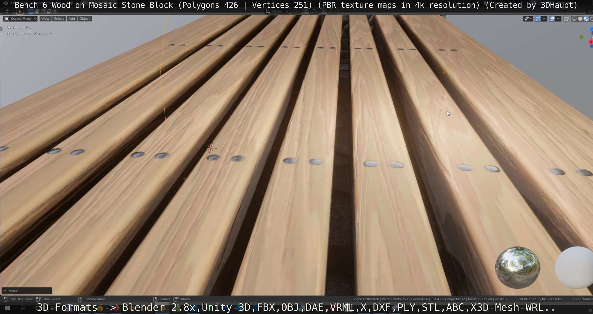 Bench 6 Wood on Mosaic Stone Block Low-poly 3D model_126