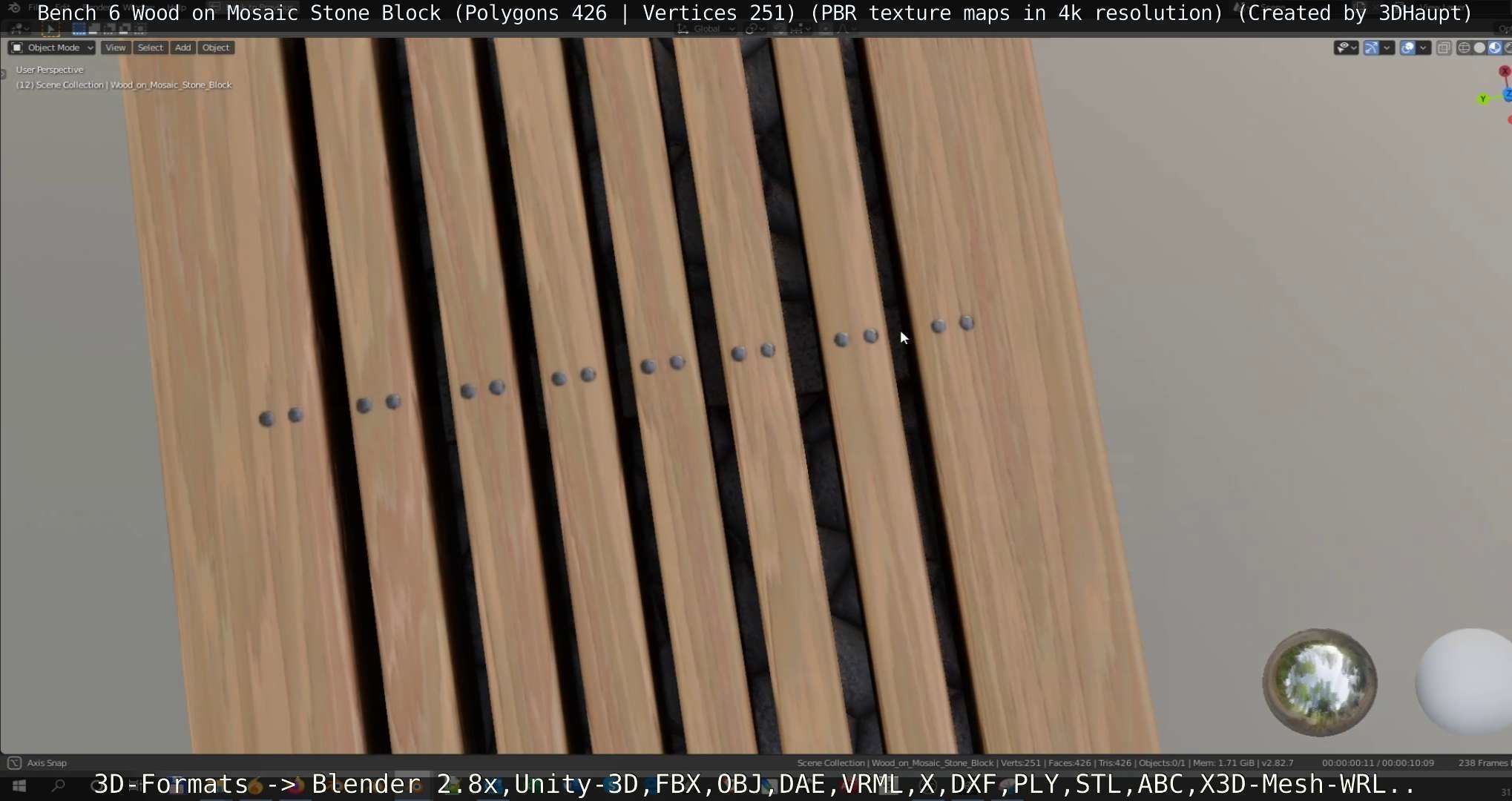 Bench 6 Wood on Mosaic Stone Block Low-poly 3D model_63