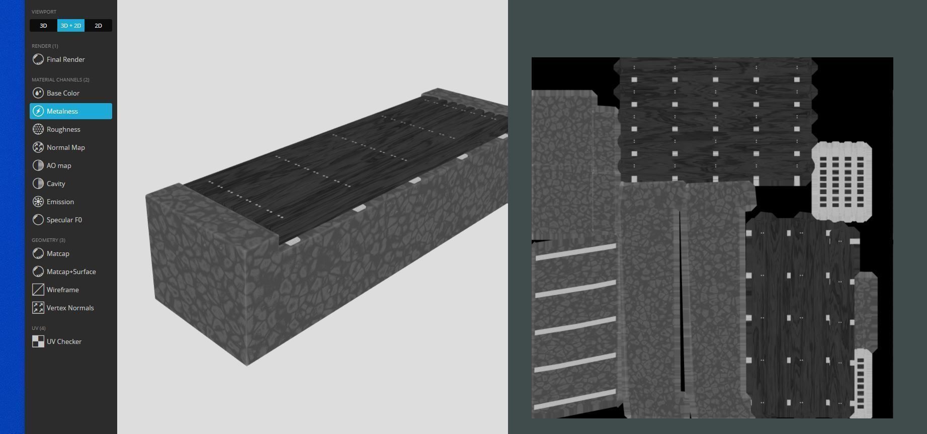 Bench 6 Wood on Mosaic Stone Block Low-poly 3D model_9