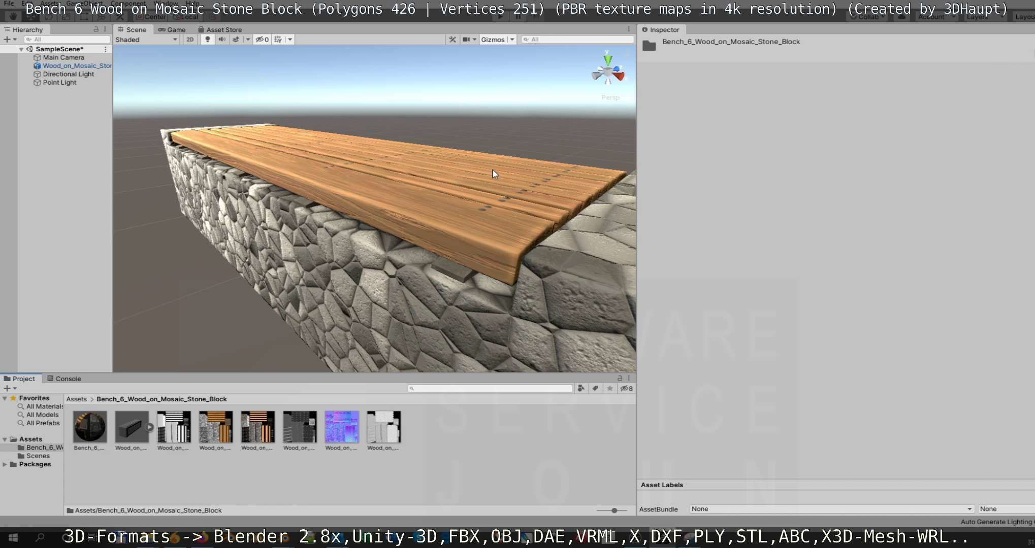 Bench 6 Wood on Mosaic Stone Block Low-poly 3D model_112