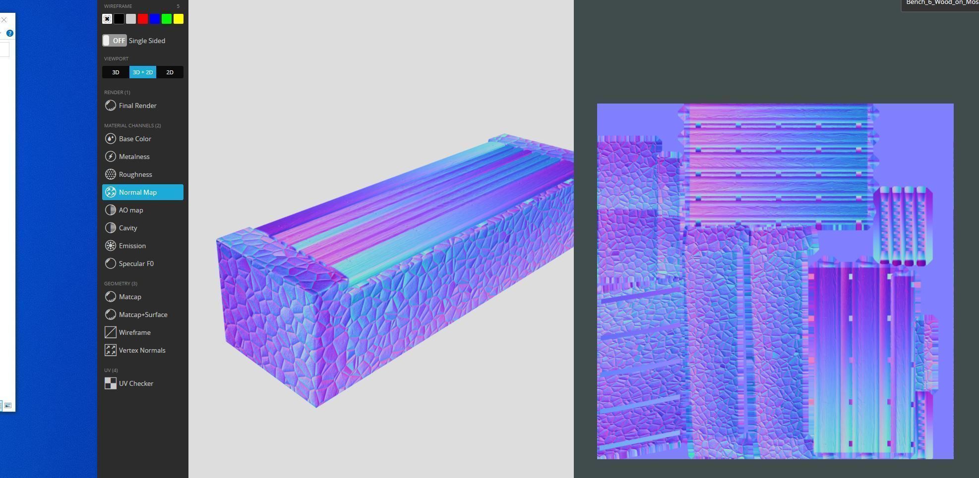 Bench 6 Wood on Mosaic Stone Block Low-poly 3D model_8