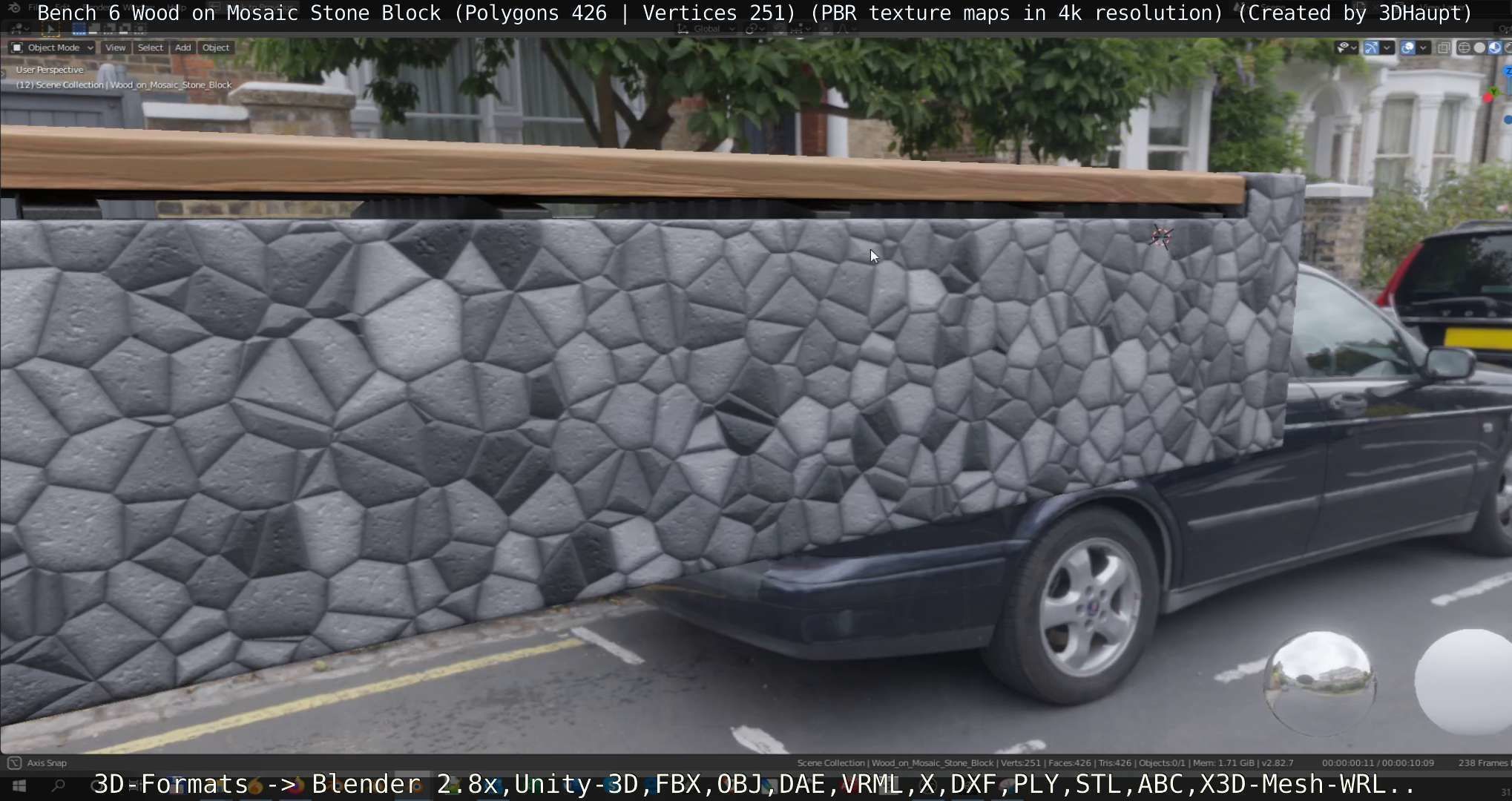 Bench 6 Wood on Mosaic Stone Block Low-poly 3D model_46