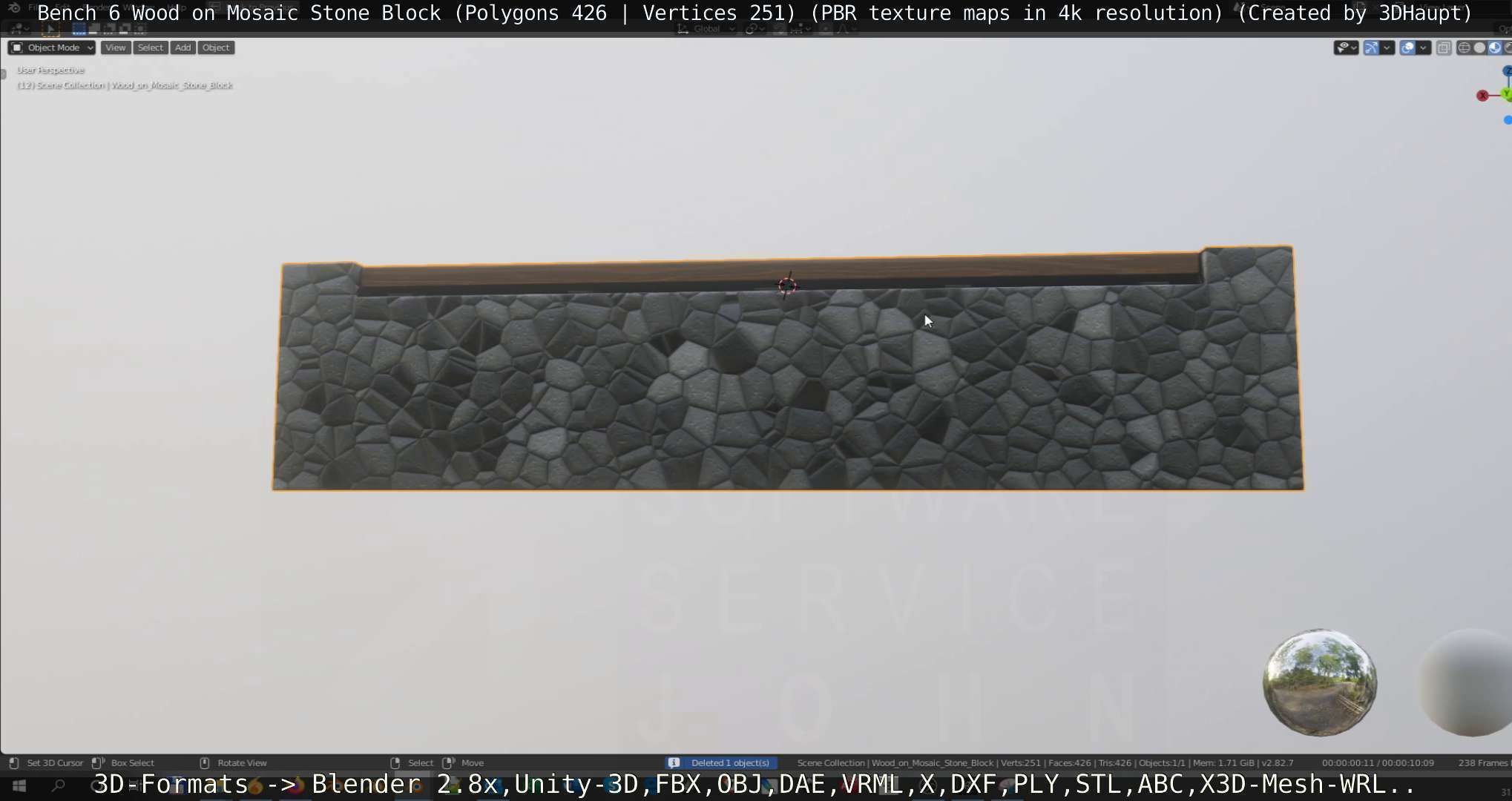 Bench 6 Wood on Mosaic Stone Block Low-poly 3D model_76