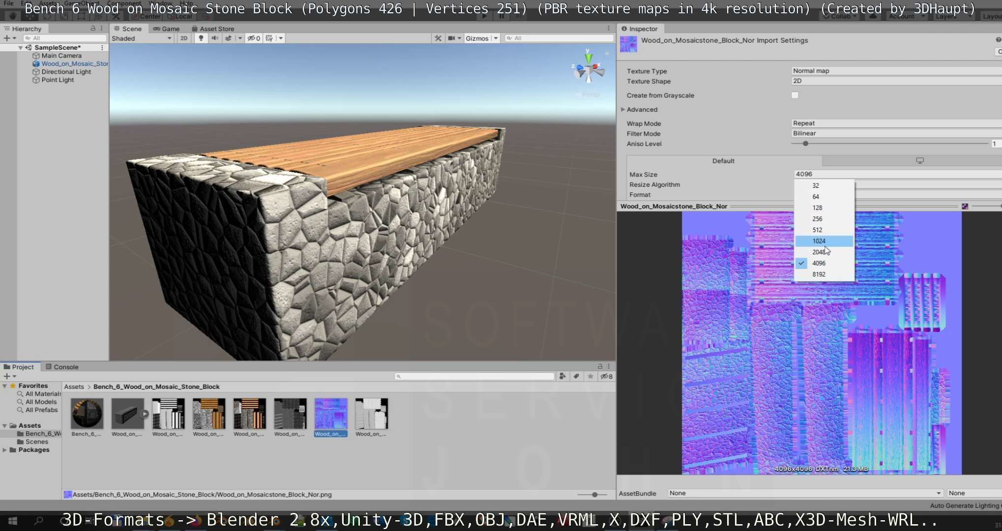 Bench 6 Wood on Mosaic Stone Block Low-poly 3D model_125