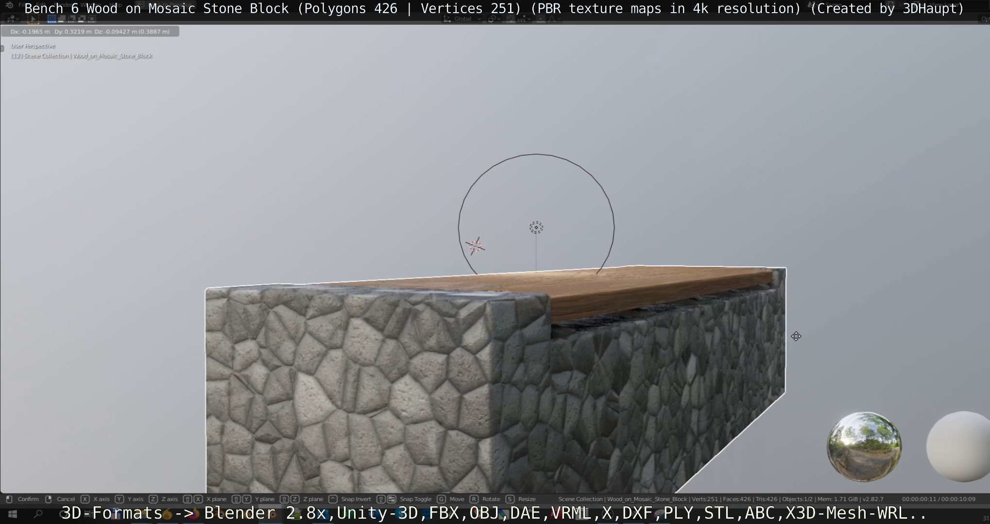 Bench 6 Wood on Mosaic Stone Block Low-poly 3D model_67