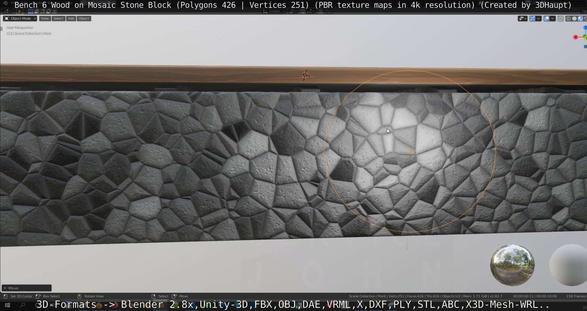 Bench 6 Wood on Mosaic Stone Block Low-poly 3D model_18