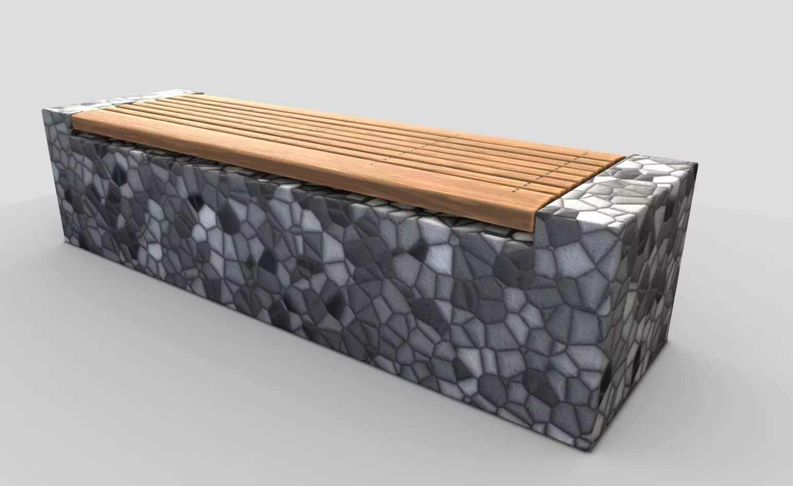 Bench 6 Wood on Mosaic Stone Block Low-poly 3D model_0