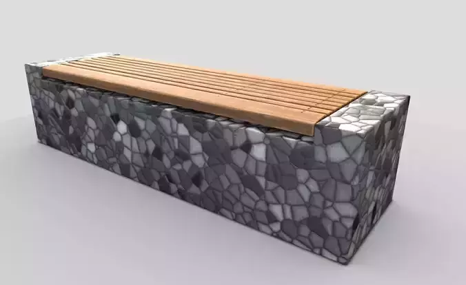 Bench 6 Wood on Mosaic Stone Block Low-poly 3D model Bench 6 Wood on Mosaic Stone Block Low-poly 3D model