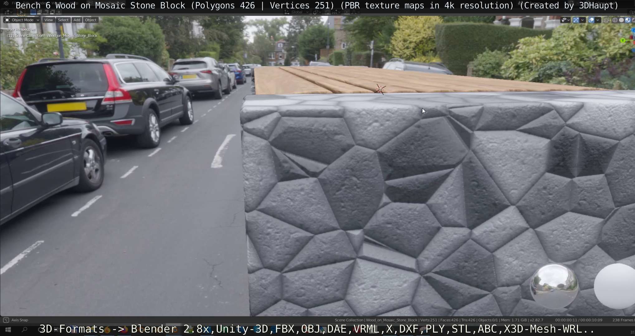 Bench 6 Wood on Mosaic Stone Block Low-poly 3D model_44