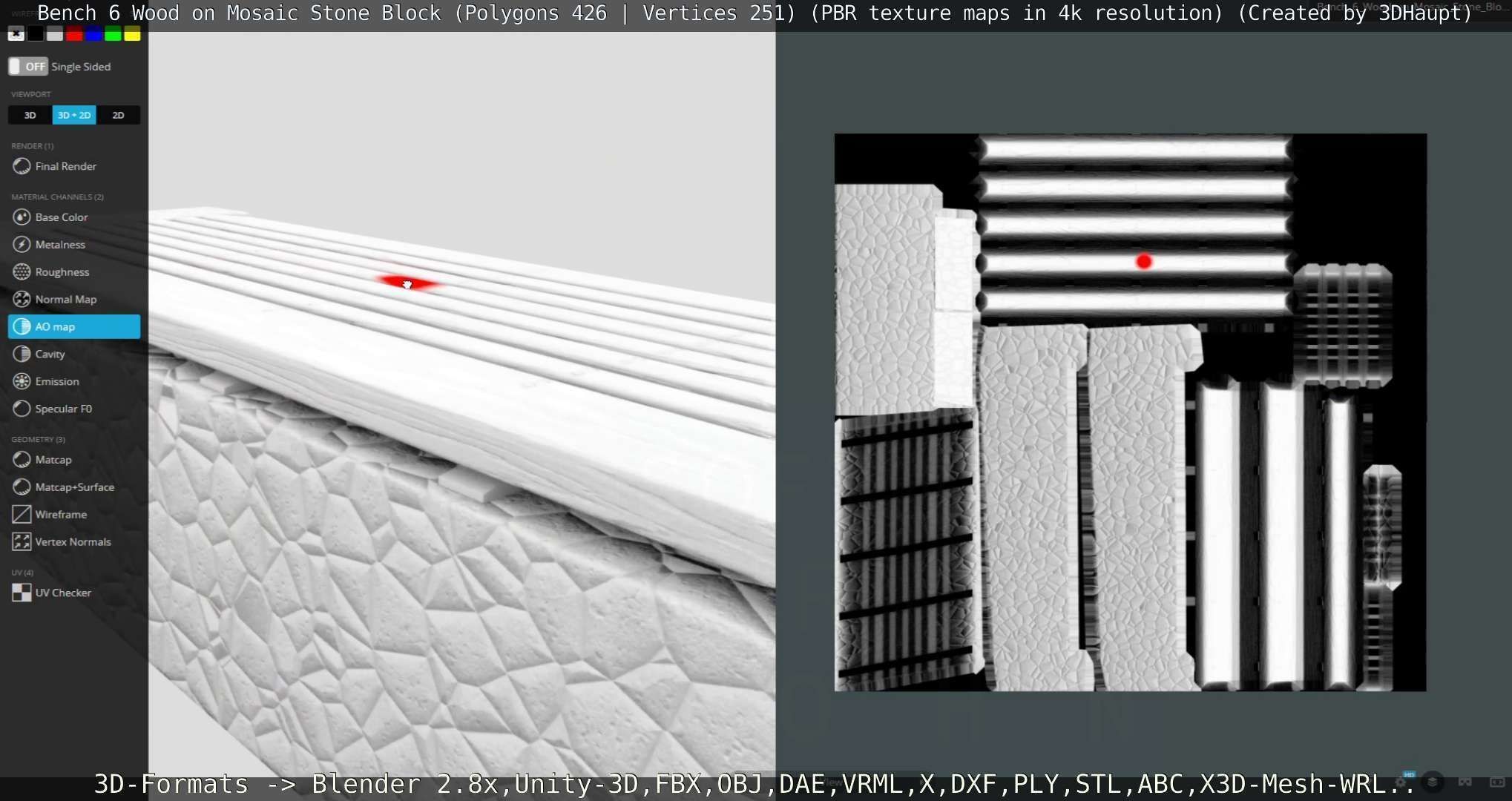 Bench 6 Wood on Mosaic Stone Block Low-poly 3D model_30