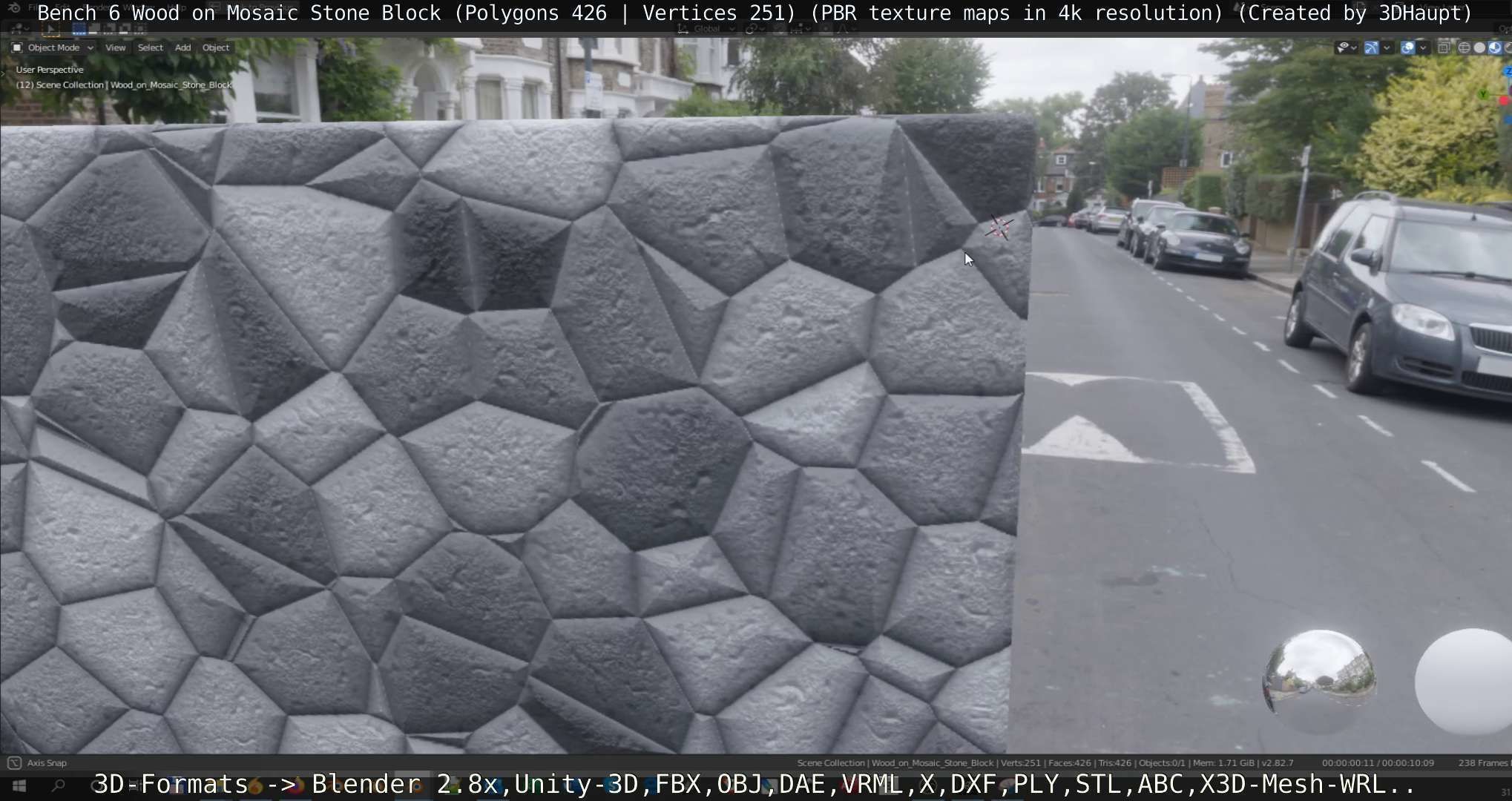 Bench 6 Wood on Mosaic Stone Block Low-poly 3D model_54