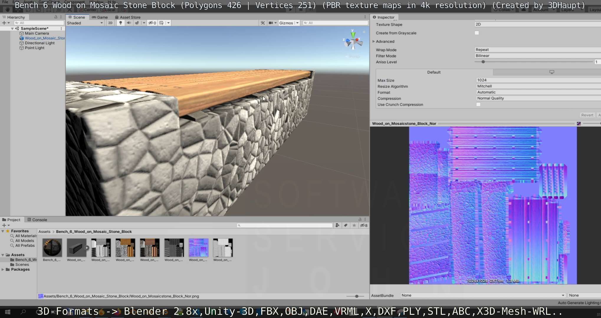 Bench 6 Wood on Mosaic Stone Block Low-poly 3D model_136