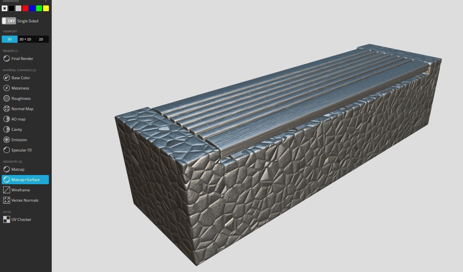 Bench 6 Wood on Mosaic Stone Block Low-poly 3D model_11