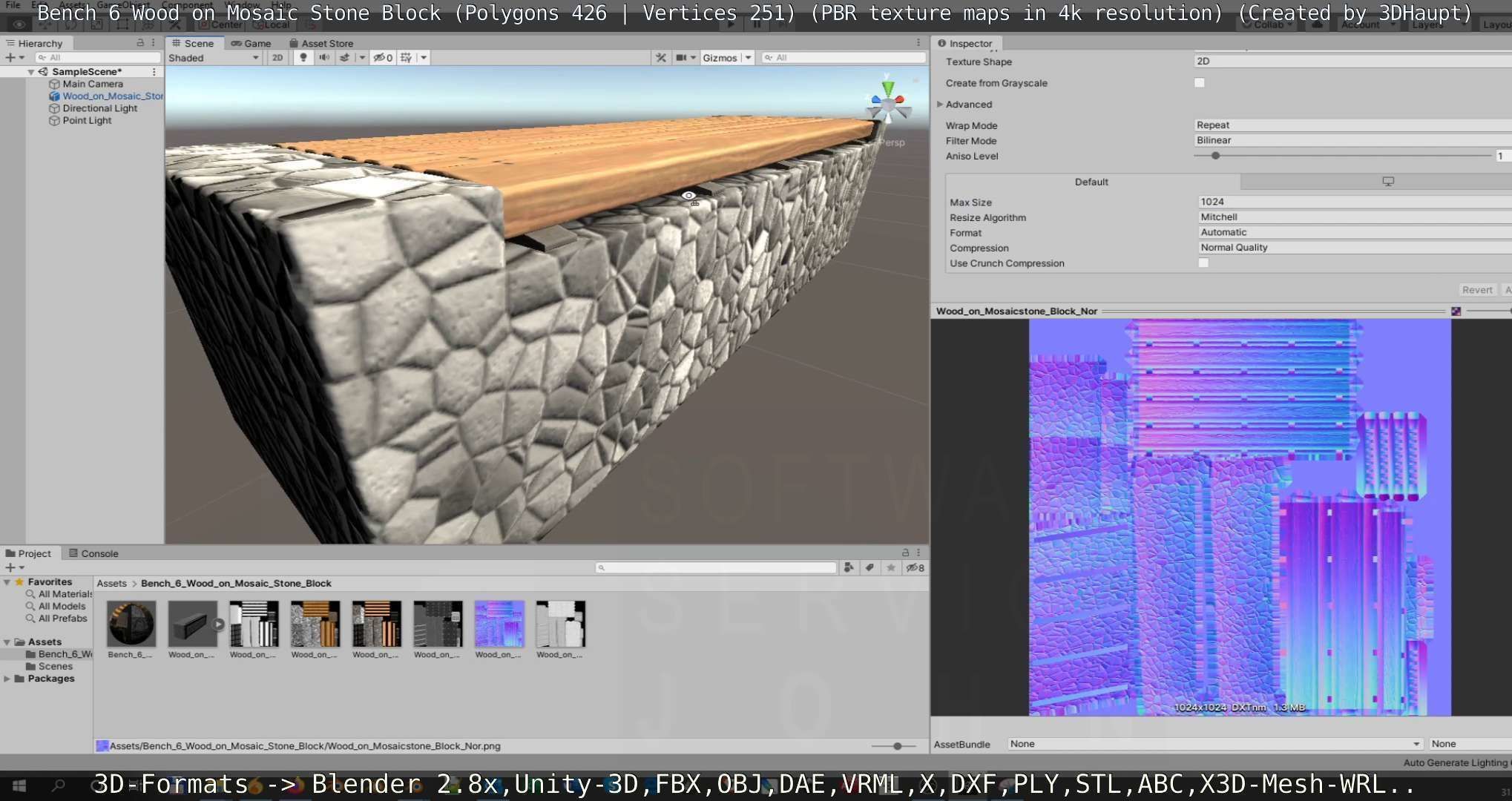 Bench 6 Wood on Mosaic Stone Block Low-poly 3D model_138
