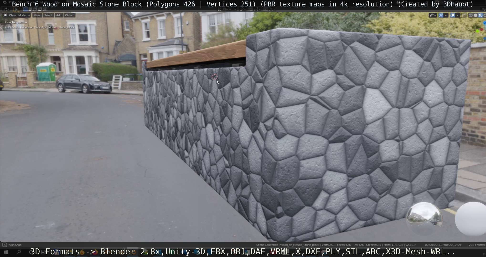 Bench 6 Wood on Mosaic Stone Block Low-poly 3D model_48