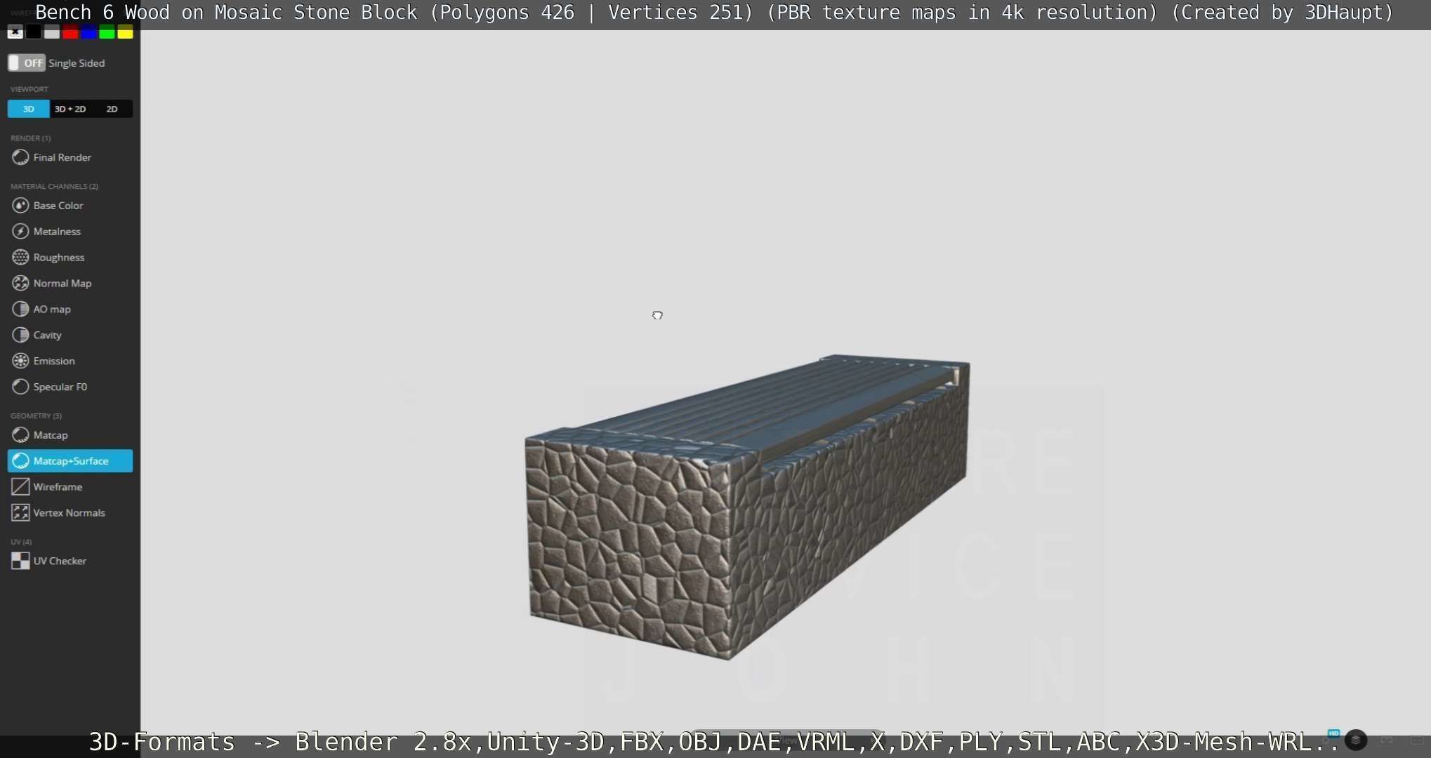 Bench 6 Wood on Mosaic Stone Block Low-poly 3D model_101