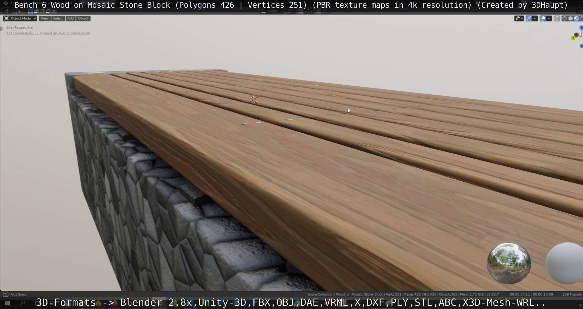 Bench 6 Wood on Mosaic Stone Block Low-poly 3D model_41