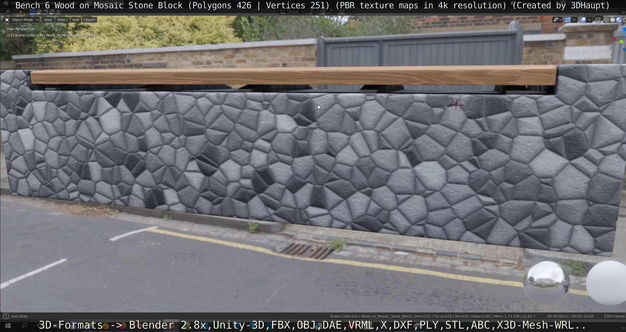 Bench 6 Wood on Mosaic Stone Block Low-poly 3D model_53