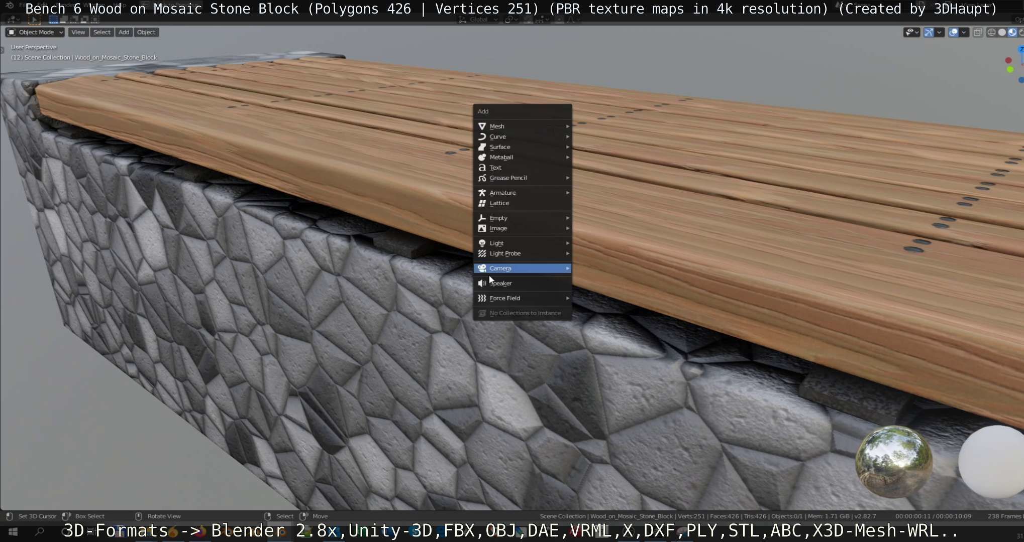 Bench 6 Wood on Mosaic Stone Block Low-poly 3D model_68