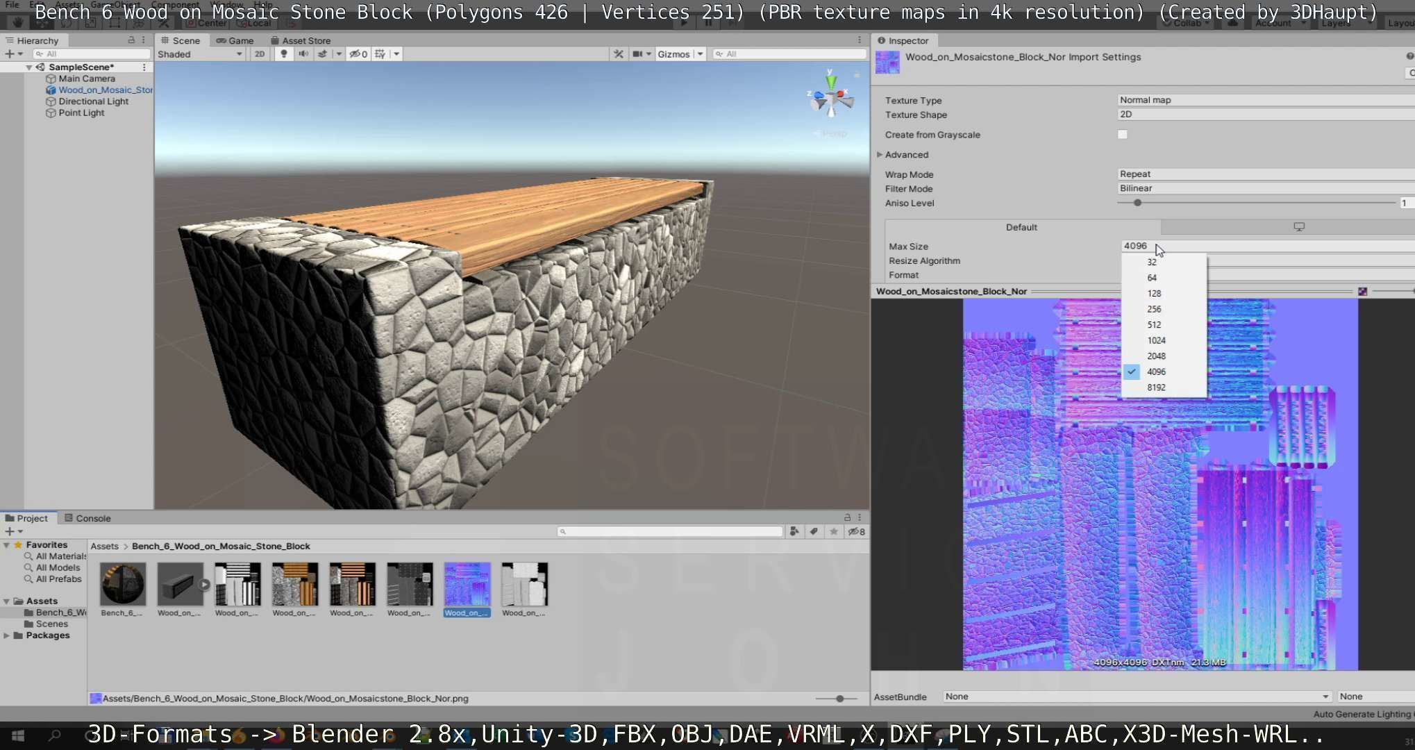 Bench 6 Wood on Mosaic Stone Block Low-poly 3D model_124