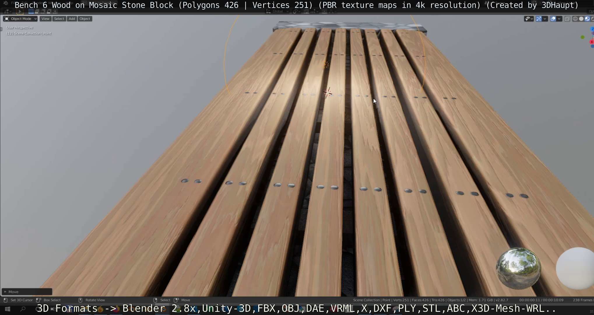 Bench 6 Wood on Mosaic Stone Block Low-poly 3D model_104