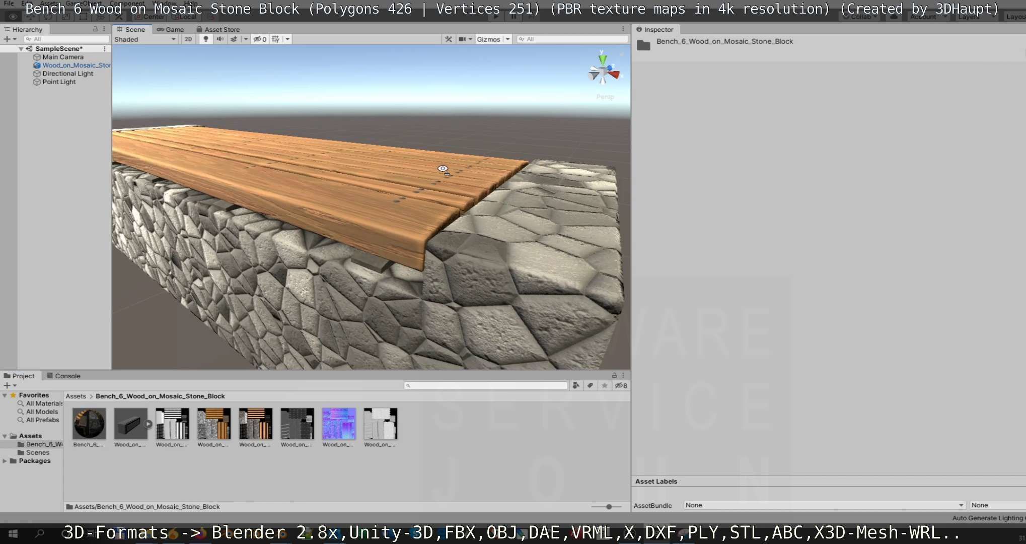 Bench 6 Wood on Mosaic Stone Block Low-poly 3D model_114
