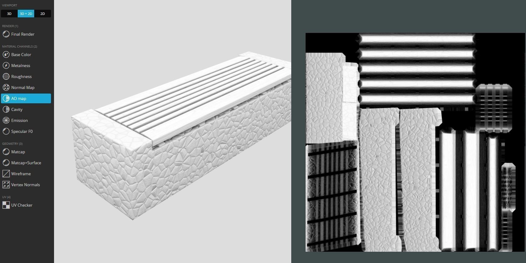 Bench 6 Wood on Mosaic Stone Block Low-poly 3D model_10