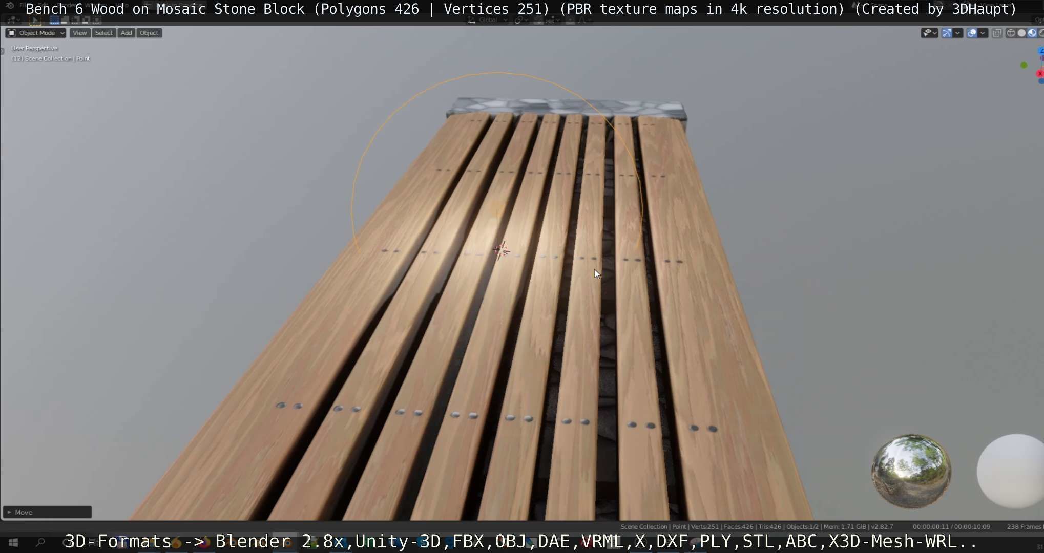 Bench 6 Wood on Mosaic Stone Block Low-poly 3D model_106