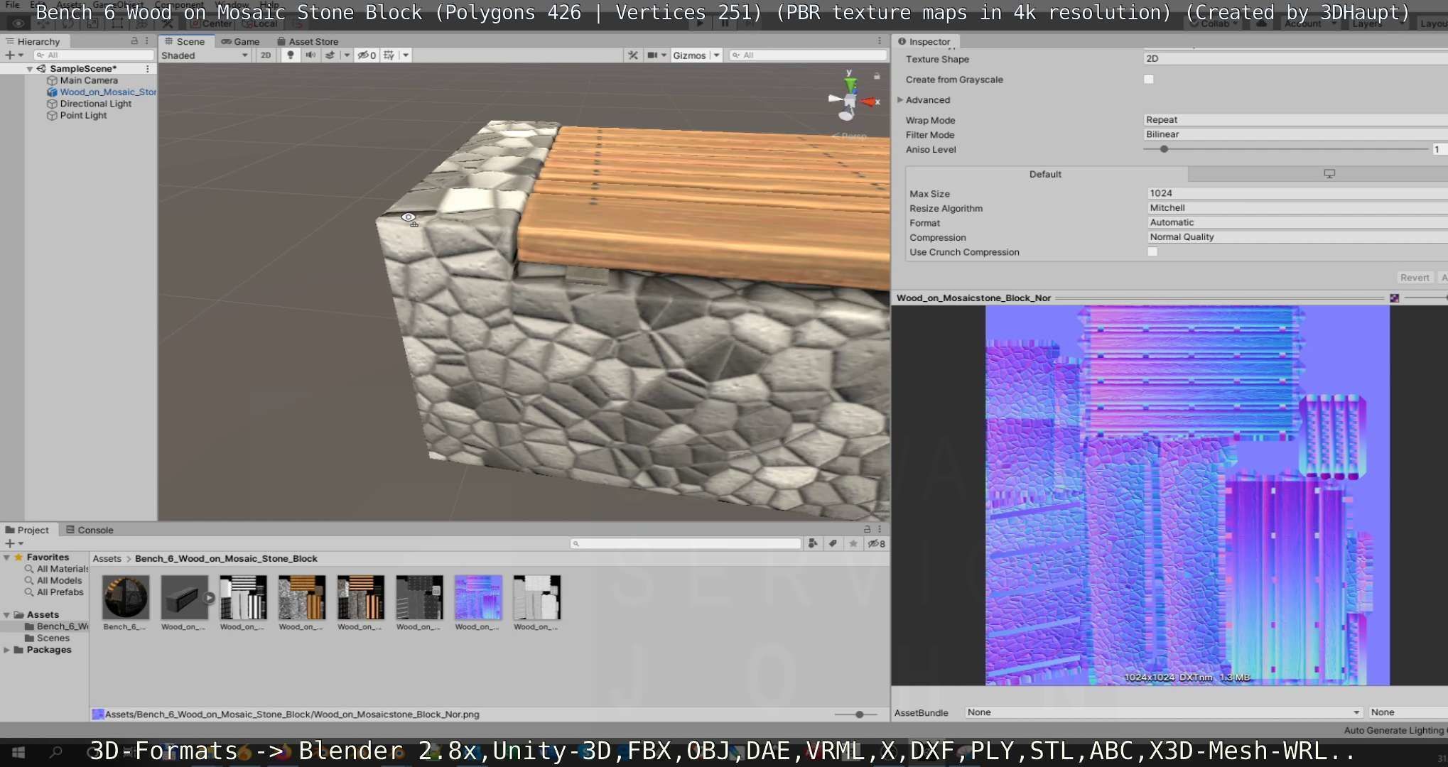 Bench 6 Wood on Mosaic Stone Block Low-poly 3D model_141