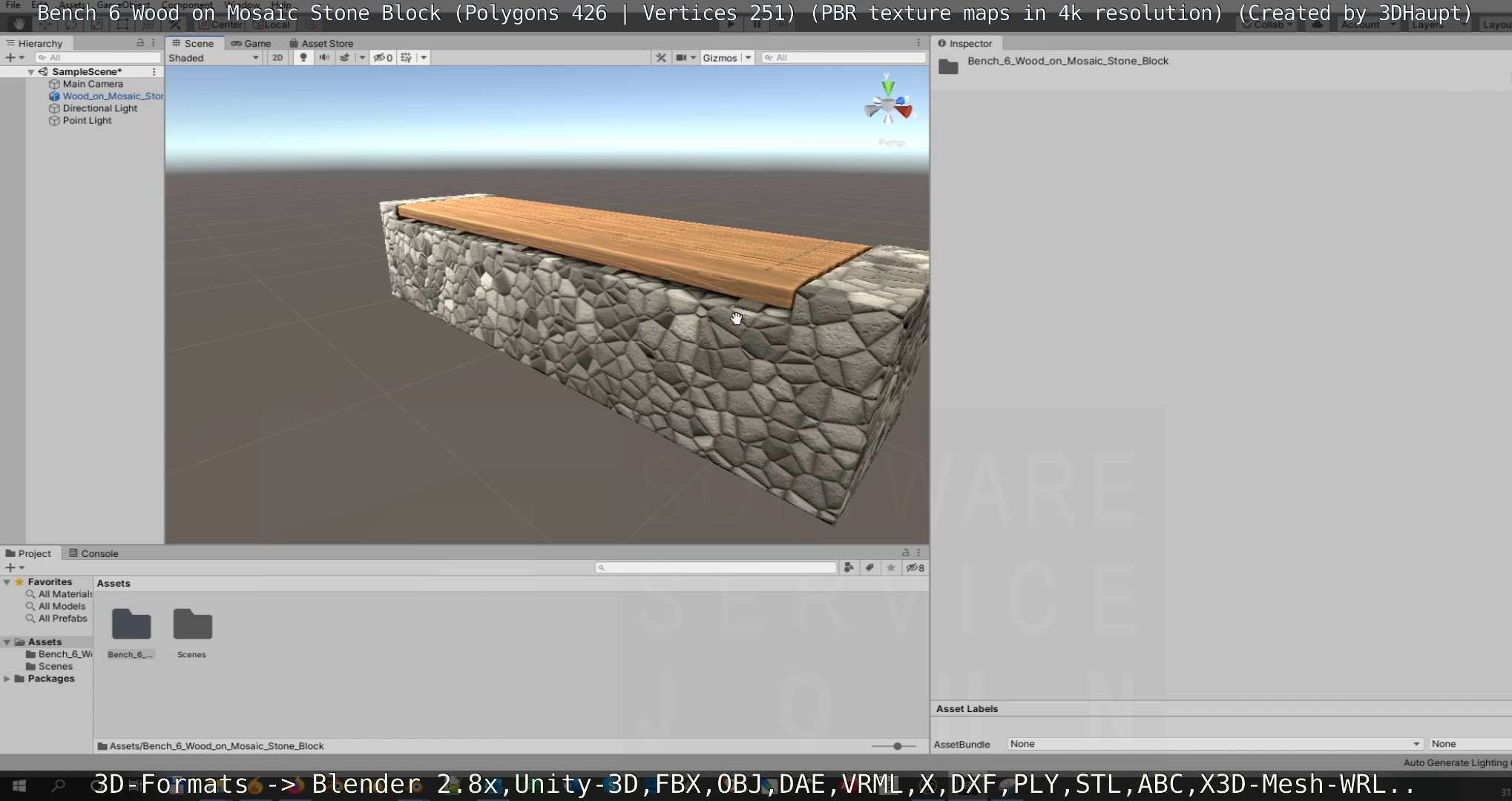 Bench 6 Wood on Mosaic Stone Block Low-poly 3D model_107