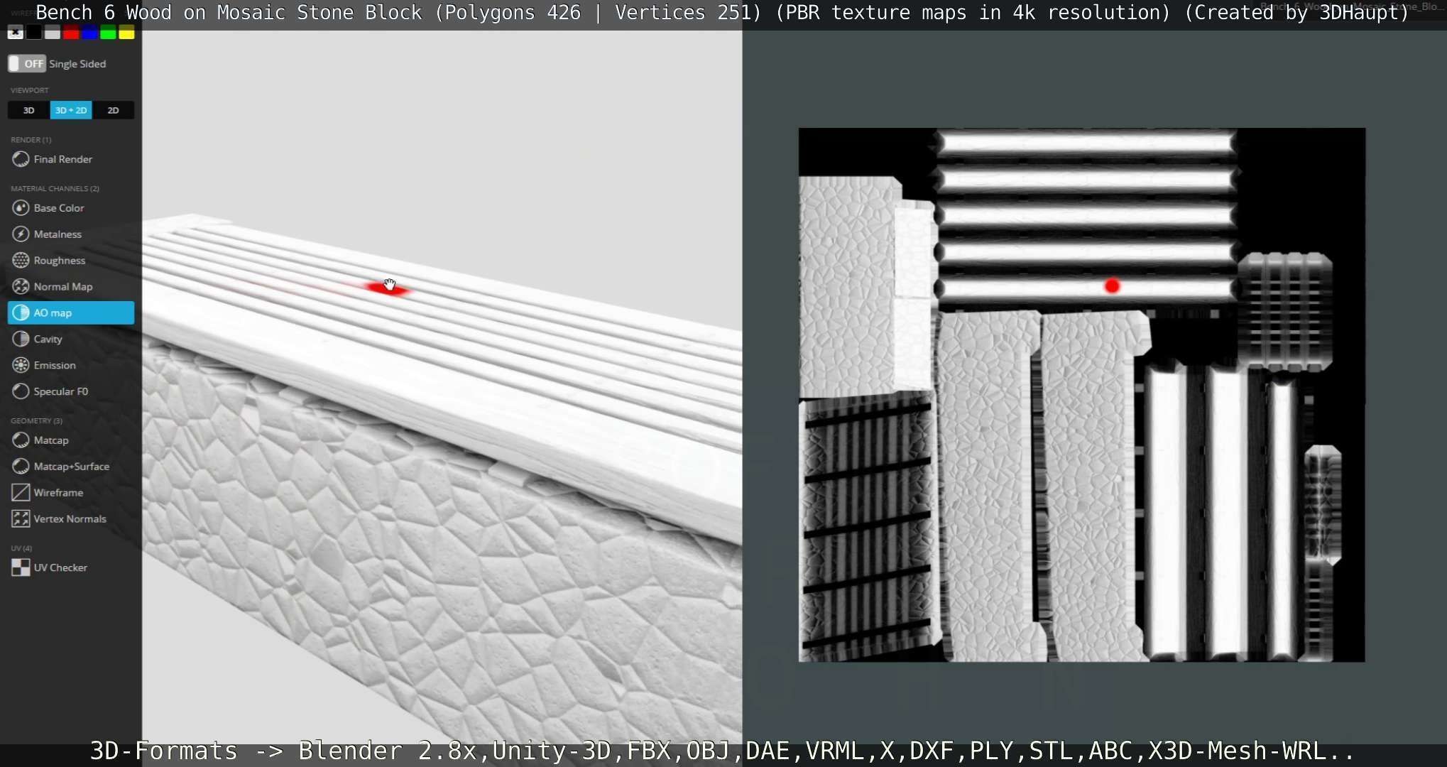 Bench 6 Wood on Mosaic Stone Block Low-poly 3D model_100