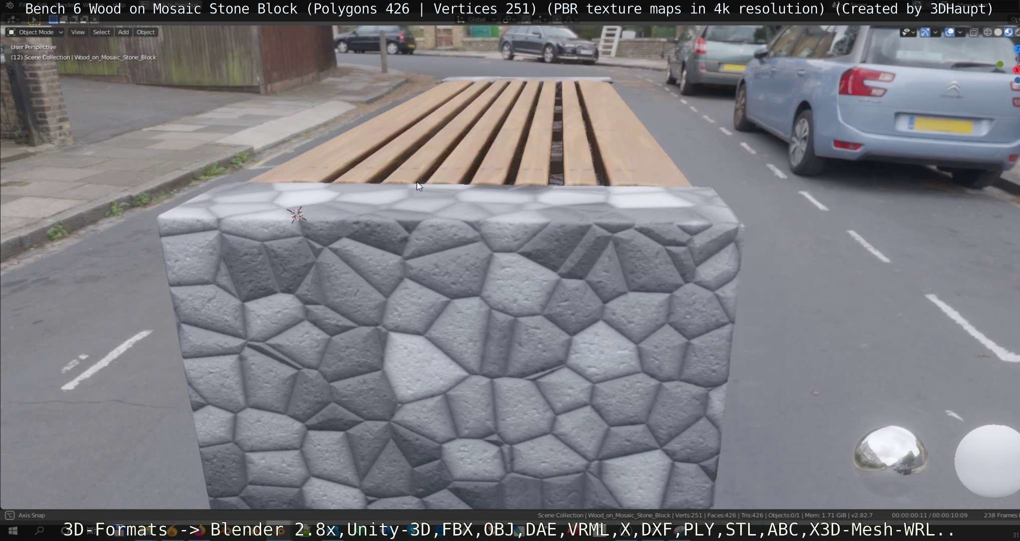 Bench 6 Wood on Mosaic Stone Block Low-poly 3D model_50