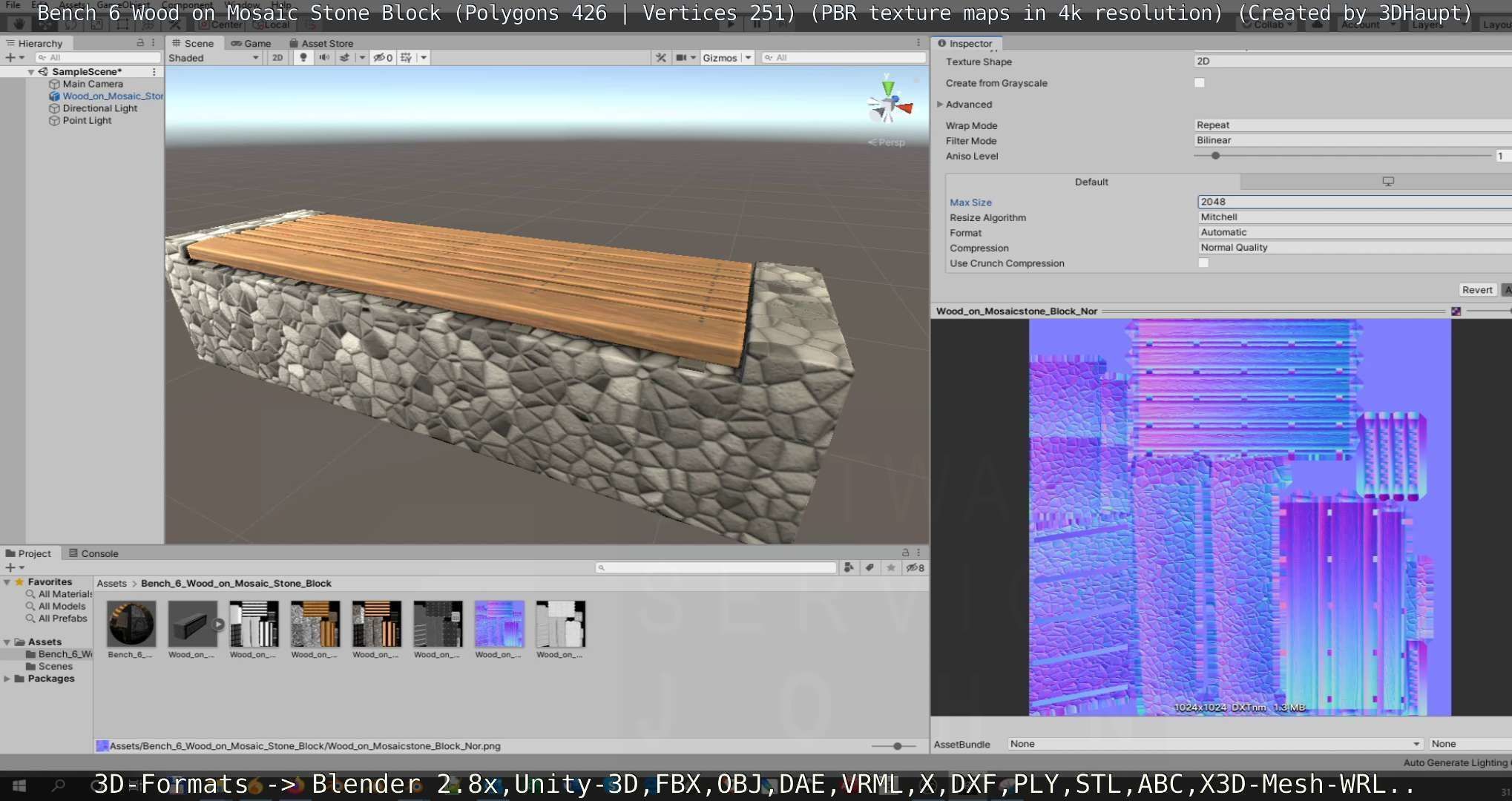 Bench 6 Wood on Mosaic Stone Block Low-poly 3D model_34