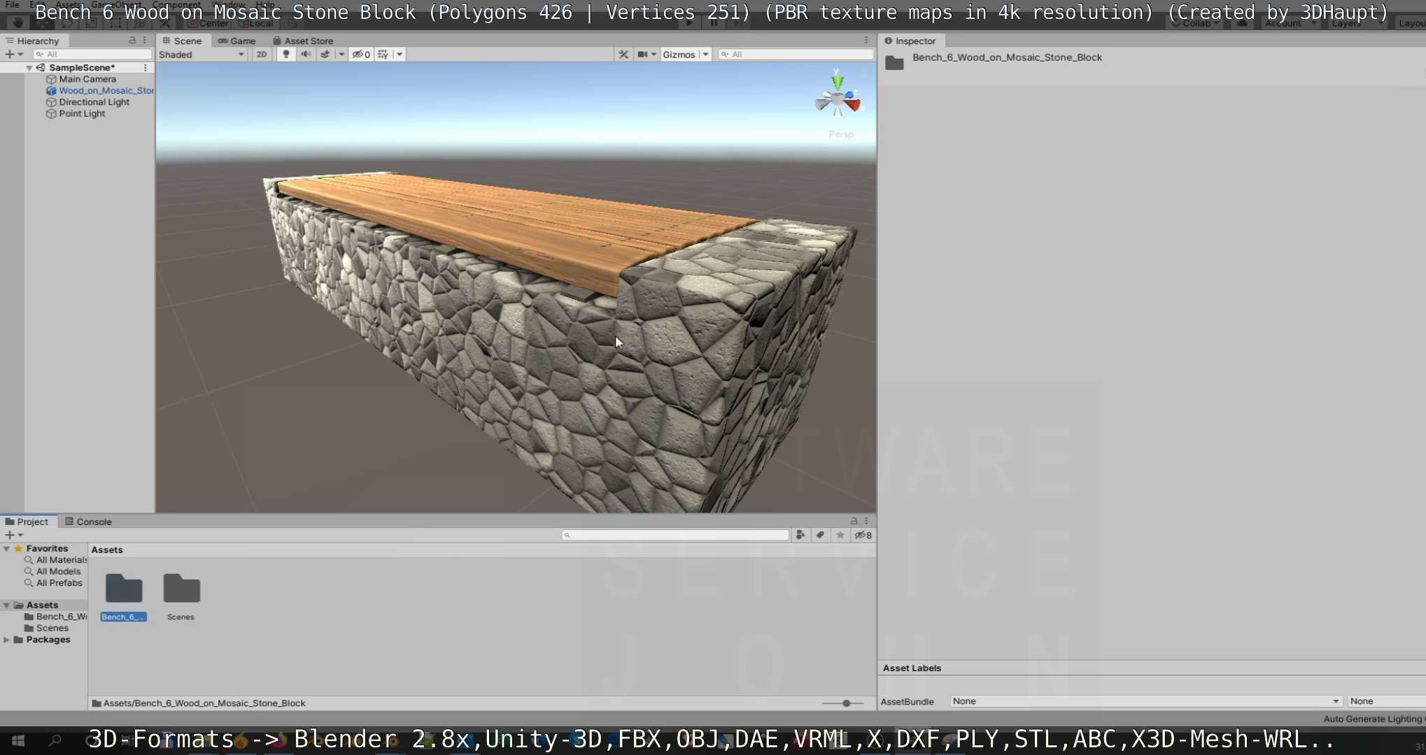 Bench 6 Wood on Mosaic Stone Block Low-poly 3D model_105