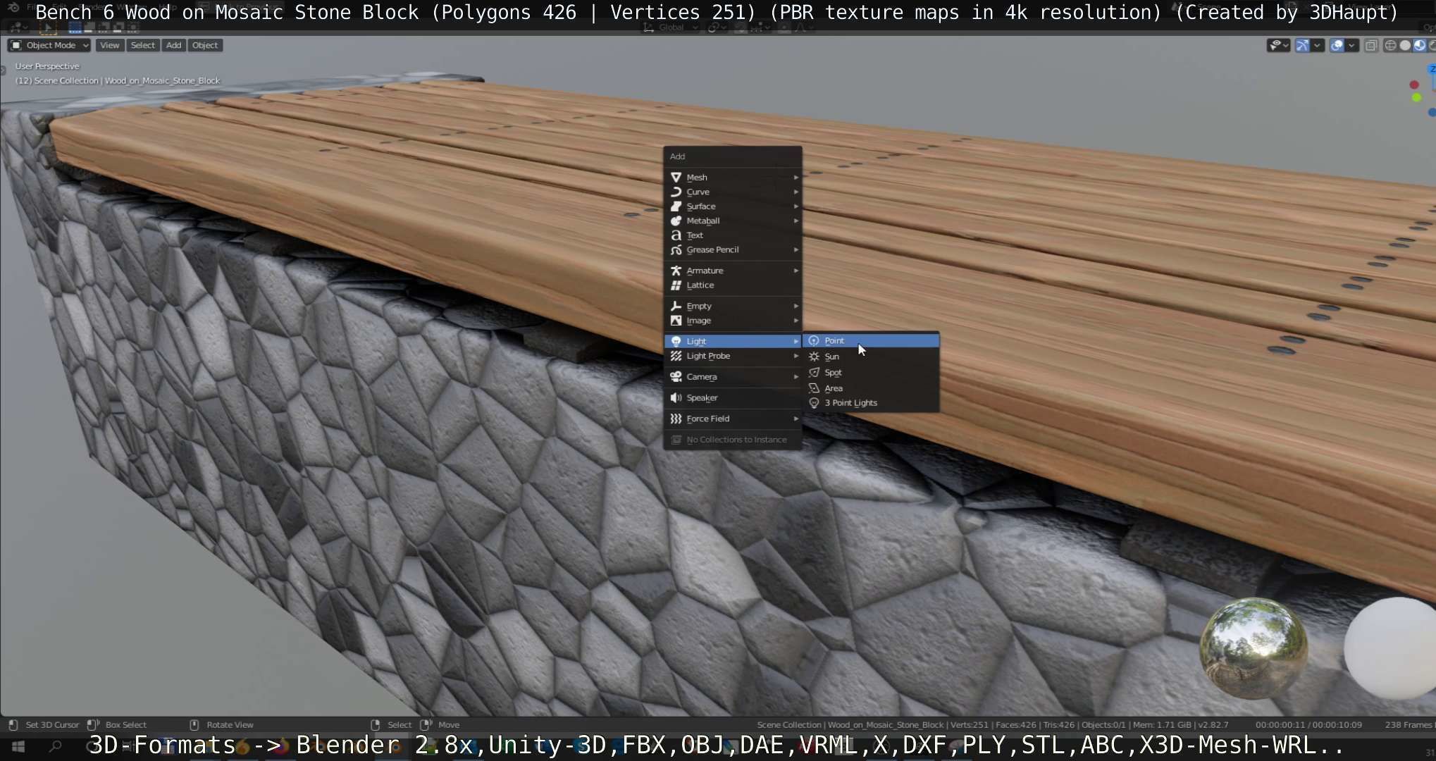 Bench 6 Wood on Mosaic Stone Block Low-poly 3D model_69