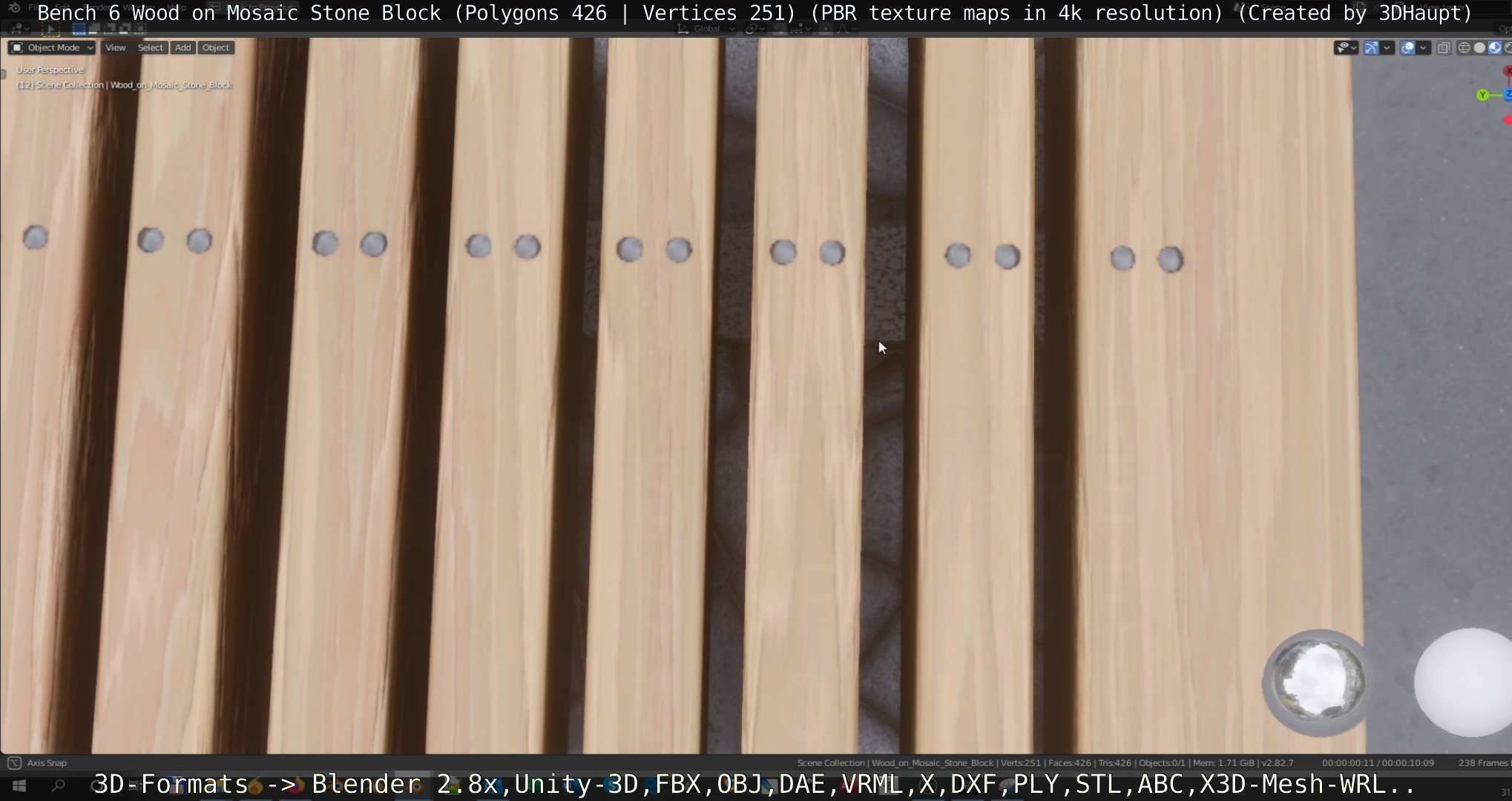 Bench 6 Wood on Mosaic Stone Block Low-poly 3D model_38